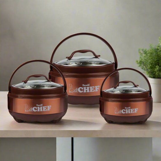 Geïsoleerde braadpan set met deksel - 3-delige thermische voedselwarmer