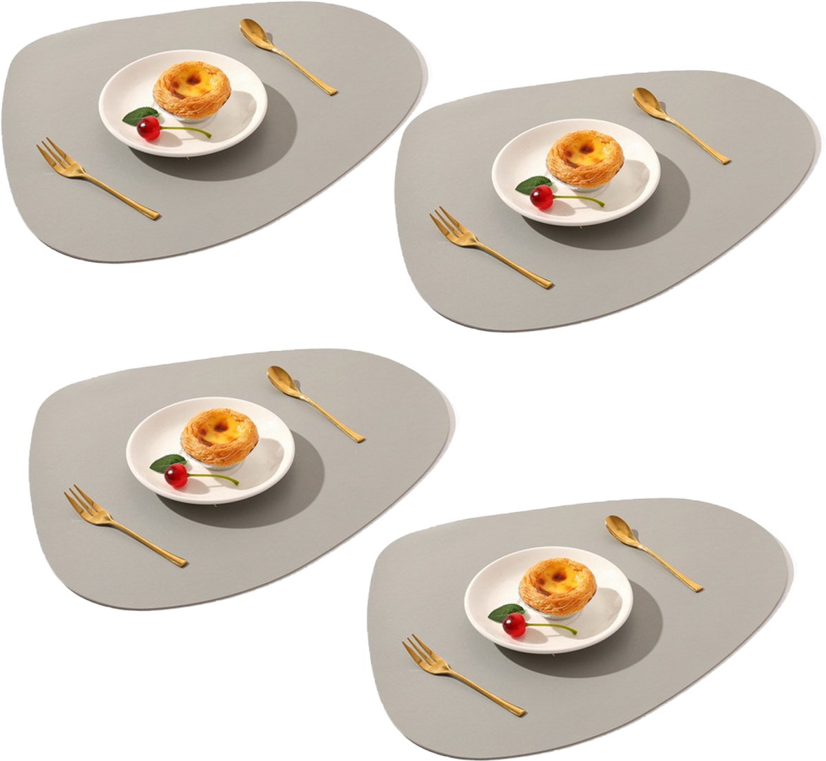 Tischsets - Kunstleder - Abwaschbar Rutschfest - 4 Stk - Grijs