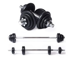 Tunturi Halter en Dumbbells Set Gietijzer 20 kg - 3-in-1 Barbell Set