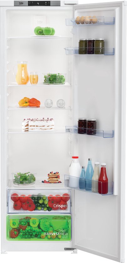 Inbouw inschuifkoelkast Beko 309L, 1-deurs, LCD-display, HarvestFresh LED, 6 planken, snelkoelfunctie