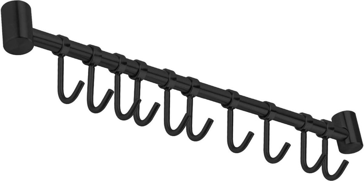 WNHB® Keuken ophangrail roestvrij staal - met 10 haken - keukengerei stang en muurhouder - 52,6 cm keukenrek