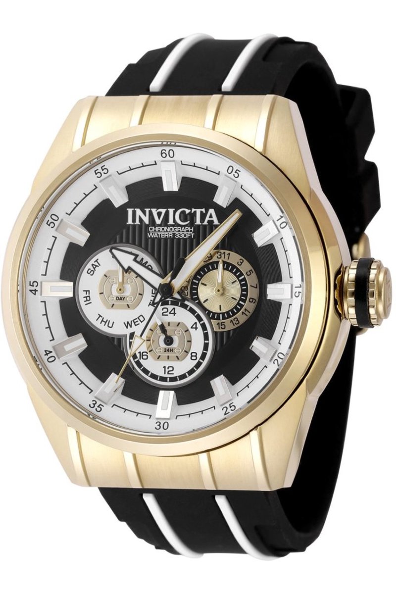 Invicta Speedway 49055 Heren Horloge - Waterdicht - Analoog - Quartz Uurwerk - Roestvrij Staal met zwarte Wijzerplaat - 48mm
