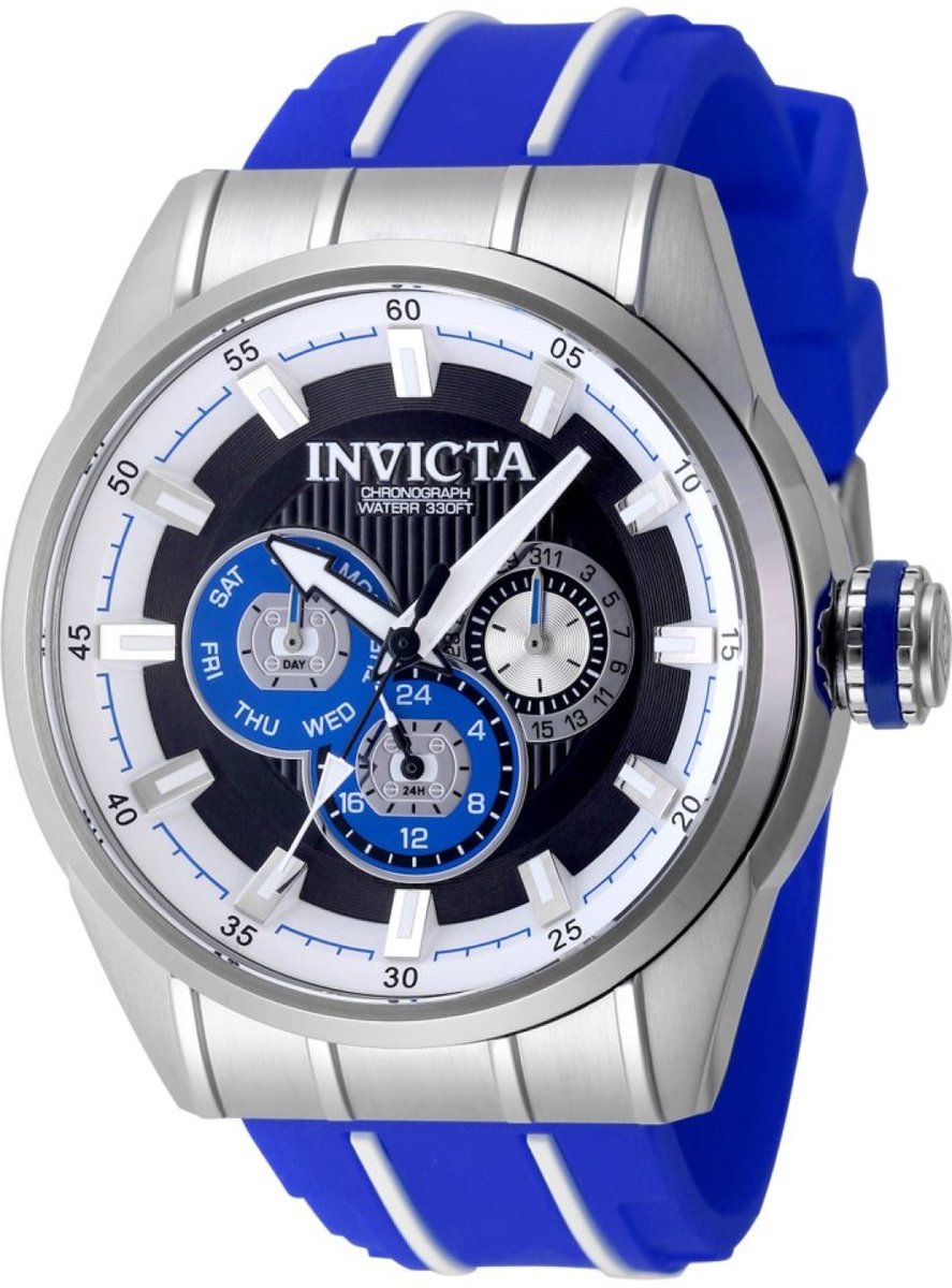 Invicta Speedway 49050 Heren Horloge - Waterdicht - Analoog - Quartz Uurwerk - Roestvrij Staal met blauwe Wijzerplaat - 48mm