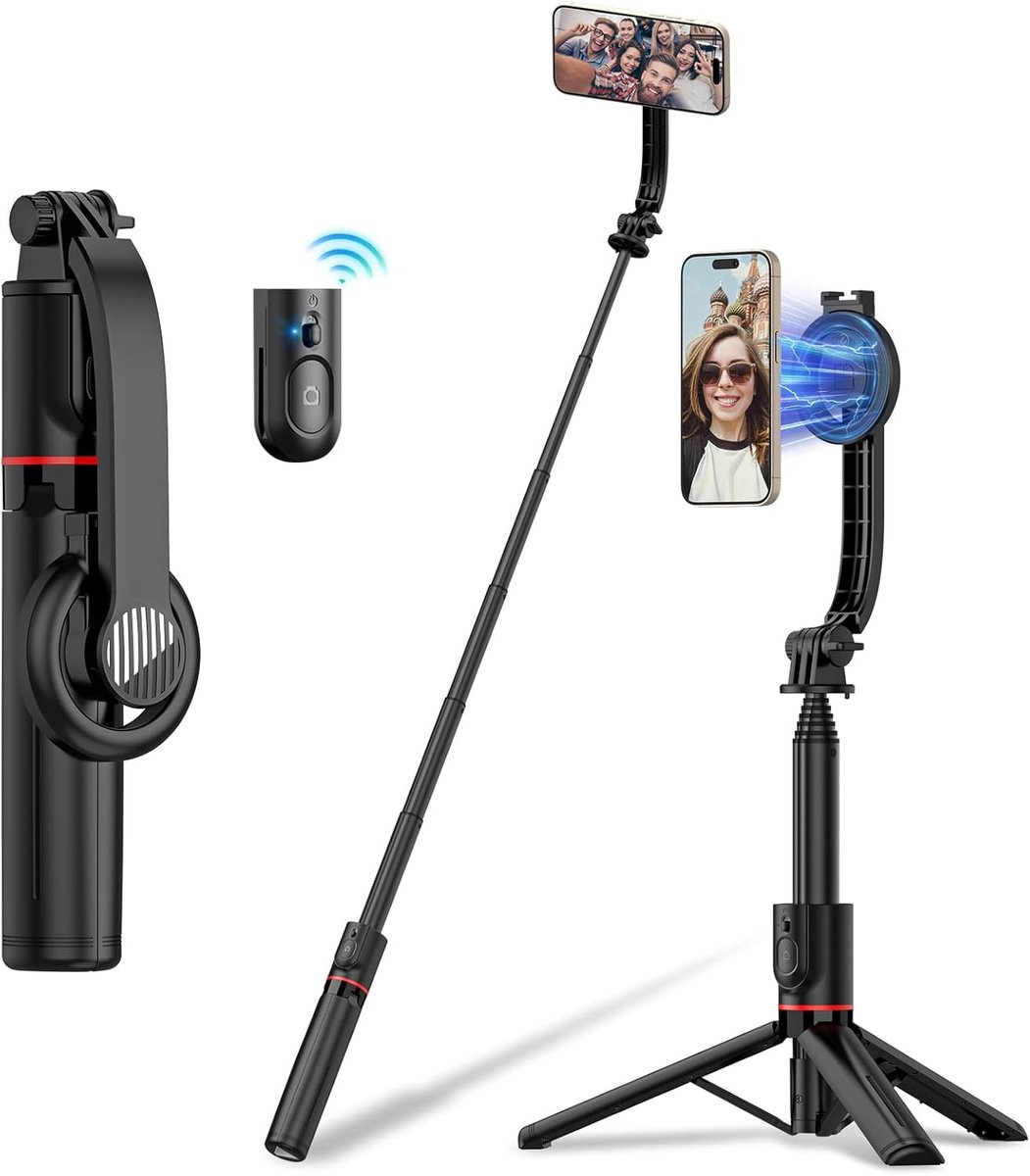 Selfie Stick-statief met Bluetooth-afstandsbediening, zwart, aluminium, Geschikt voor iPhone 16/15/14/13/12 Pro Max