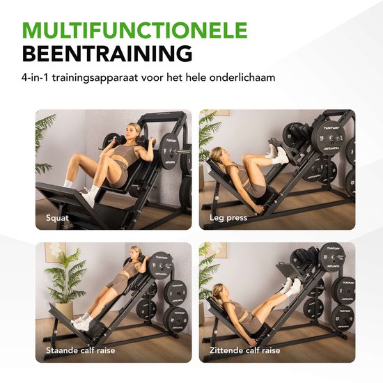 Station de musculation Tunturi LP60 Leg Press/Hack Squat - Appareil de musculation à charge libre - Équipement de fitness - Poignées antidérapantes - Appareil robuste