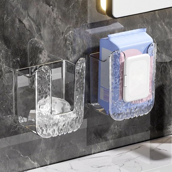 2 stuks Vochtig Toiletpapier Houder - Dispenser voor nat toiletpapier zonder gaatjes - Opbergdoos voor vochtige doekjes - Wanddispenser voor tissues - Zelfklevende dispenser voor babydoekjes - Tissuedispenser Geschikt voor badkamers - grijs — afbeelding 3