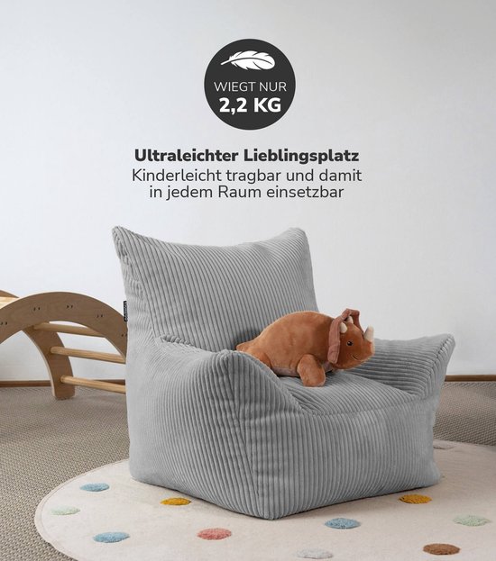 mokebo kinderzitzak 'de pauzeheld' of kinderfauteuil van koordstof in grijs van Merkloos — afbeelding 4