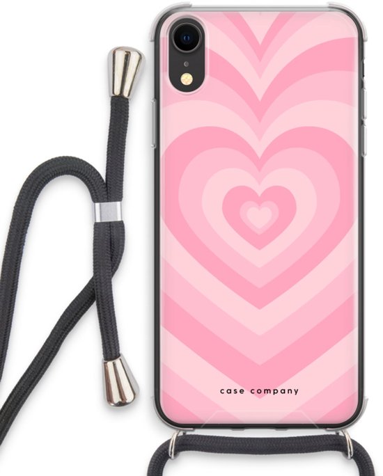 Case Company® - Coque pour iPhone XR avec cordon - Heart Rose - Coque de téléphone avec cordon Zwart - Protection Extra sur tous les côtés et sur le bord de l'écran
