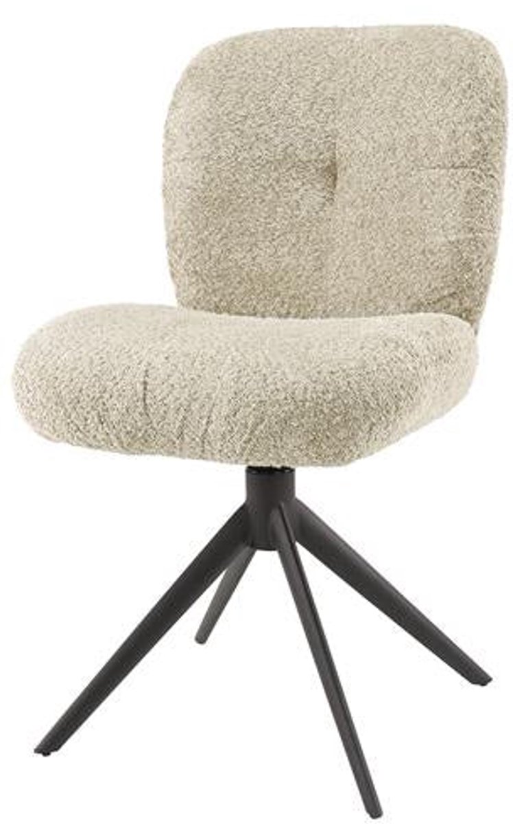 Eetkamerstoel Zand Bouclé Set Van 2 (Draaibaar) - Industriele Dinerstoel met Comfortabele Zitting - Luxe Zandkleurige Bouclé/Teddy Stoel met Zachte Zit- en Rugkussen - Industrieel Eettafel Stoel (48x60x80) Set van 2