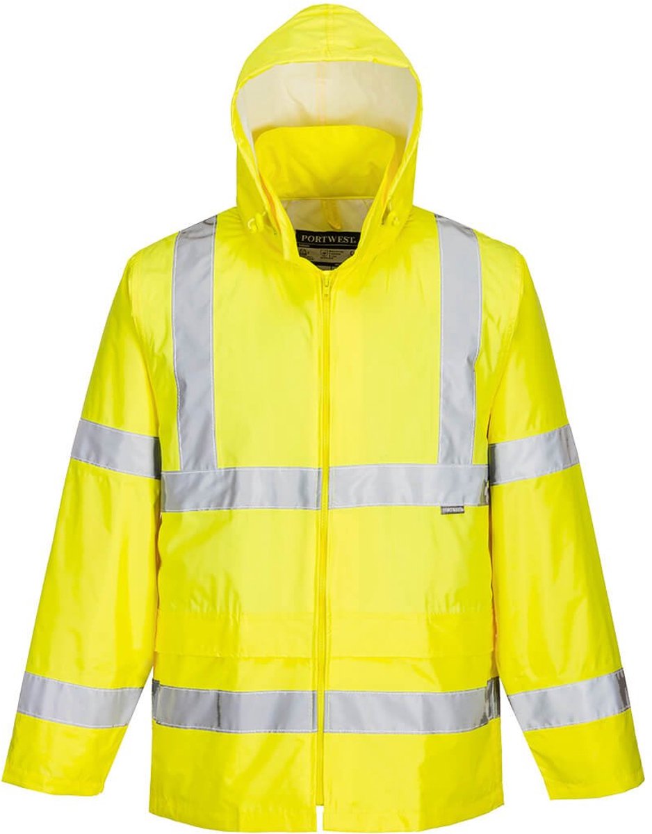 Regenjas Geel Maat XS met reflecterende striping