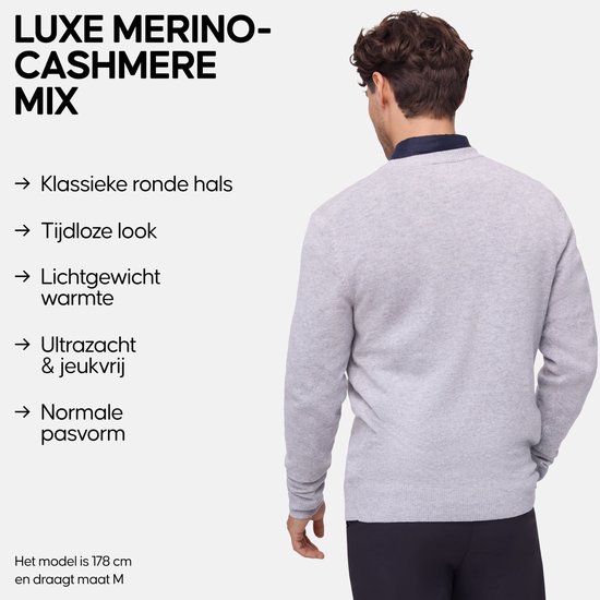 Pull DANISH ENDURANCE en laine mérinos et cachemire mélangés - Pull col rond tricoté de Premium - Luxueusement doux - pour homme - Gris clair chiné - L.