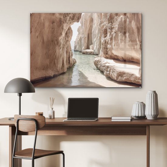 MuchoWow® Peinture sur verre 120x80 cm - Peinture sur verre acrylique - Rochers - Mer - Sable - Canyon - Photo sur verre - Décoration murale salon - Décoration murale chambre - Peintures