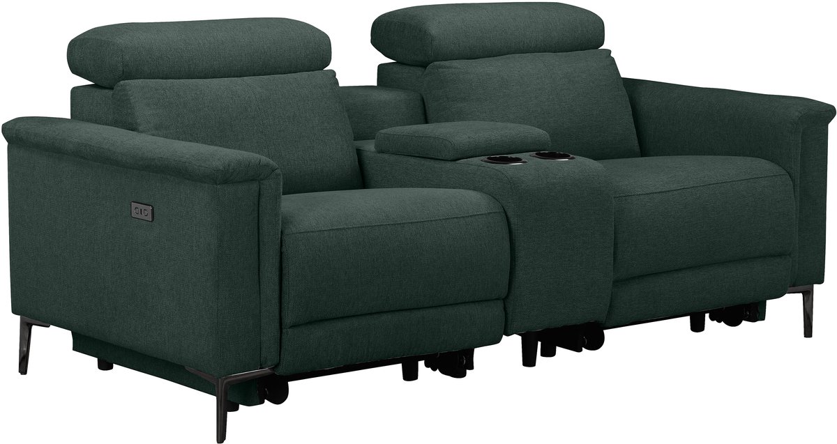 Notio Living Lund - Dubbele relaxfauteuil met elektrische functie in stof donkergroen (97 x 194 x 100 cm) groen