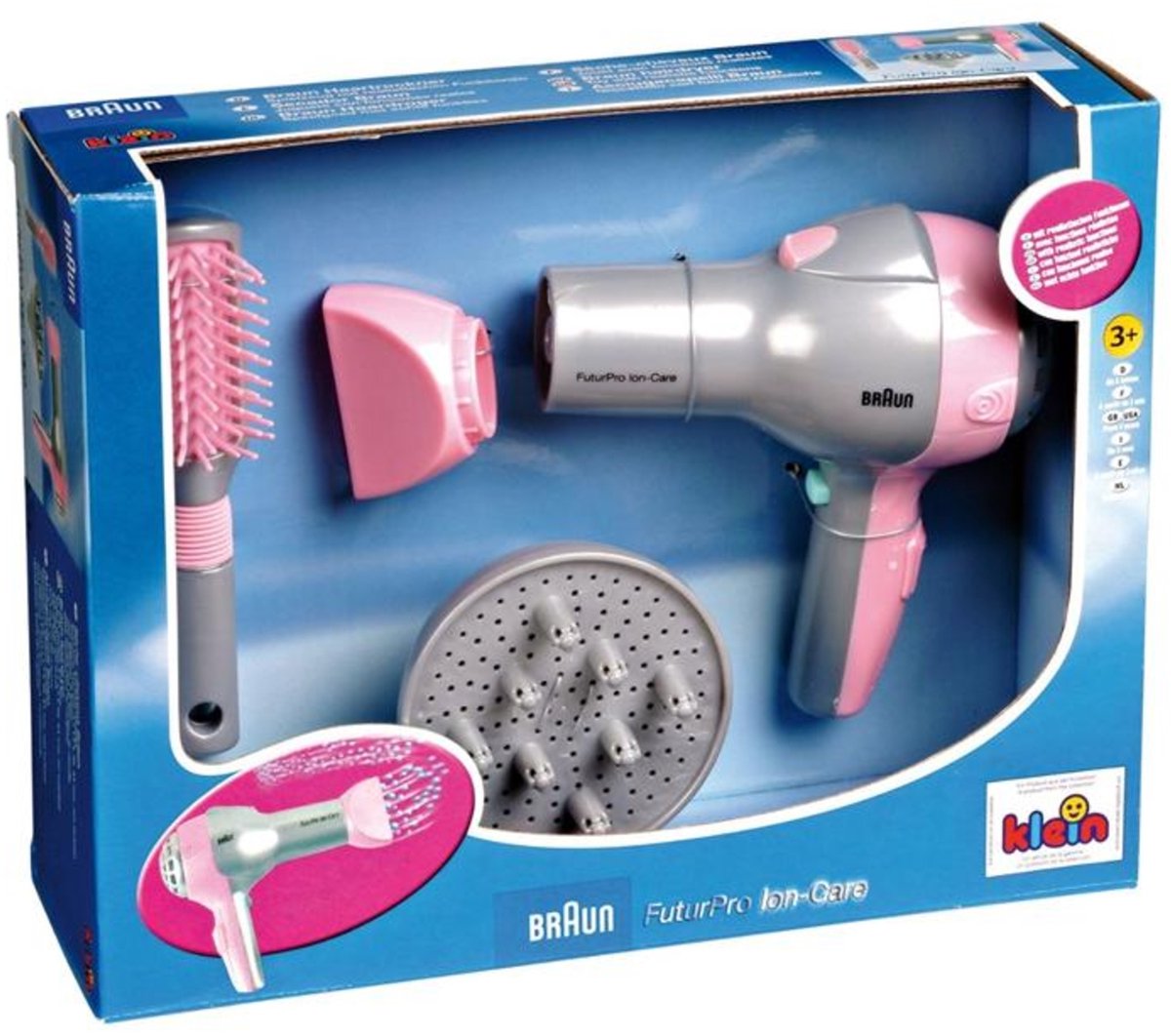Klein Toys Braun haardroger met diffuser en borstel - incl. ventilator met koude-lucht-mechanisme - roze grijs — afbeelding 8