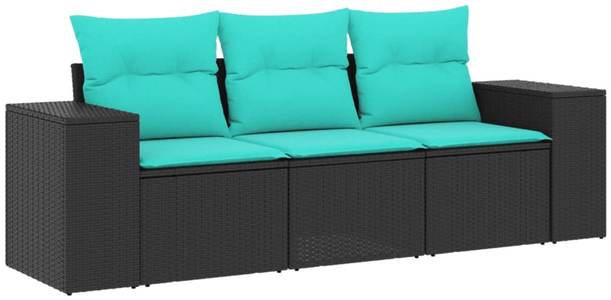 vidaXL - 3-delige - tuinbankset - met - kussens - van - zwart - polyrotan