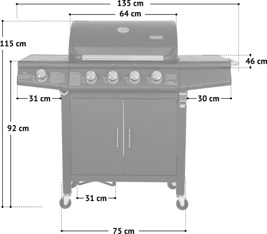 TAINO RED 4+1 gasgrill - trolley BBQ RVS brander gasgrill zwart — afbeelding 2