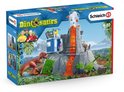 Schleich Dinosaurs speelgoed vulkaan met 2 dinosaurussen, een figuur, kraan en rookpluim.