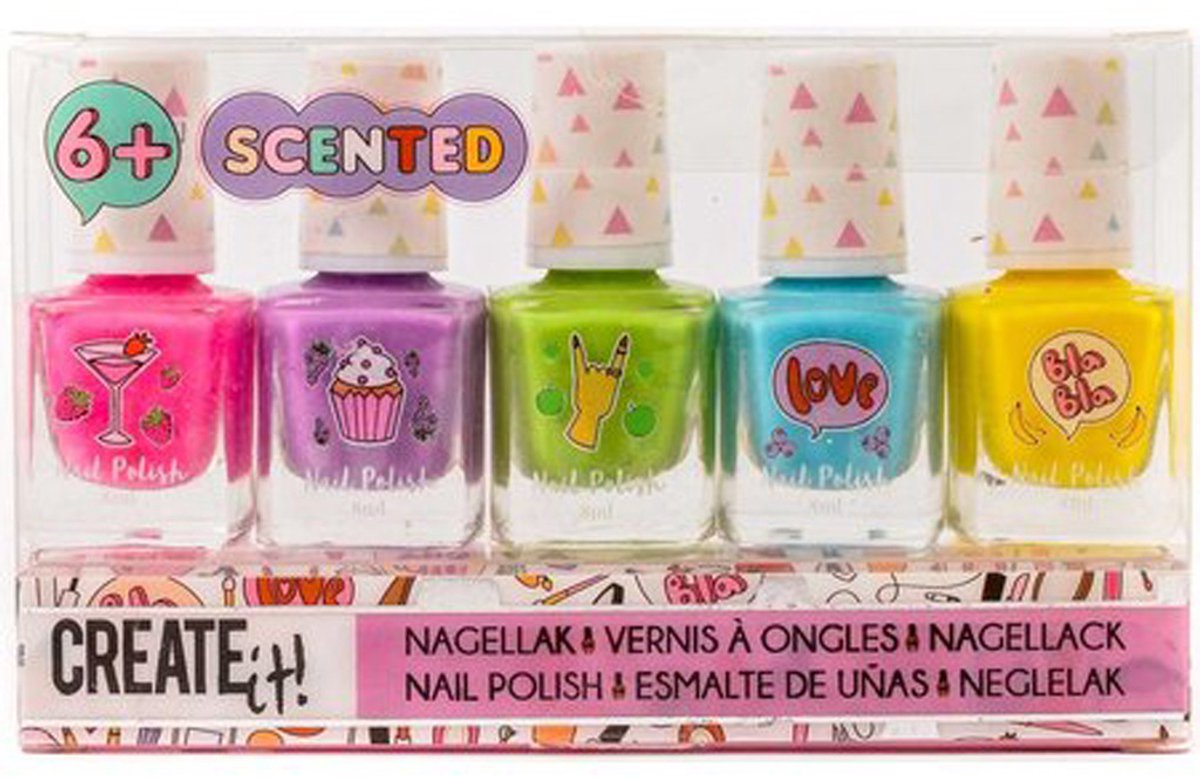 Canenco nagellak set met geur 5 stuks voor kinderen en meisjes.