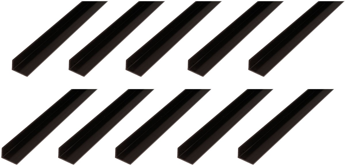 Alberts 10 x hoekprofiel, PVC, zwart, 20 x 10 x 1,5 mm, lengte 1 m