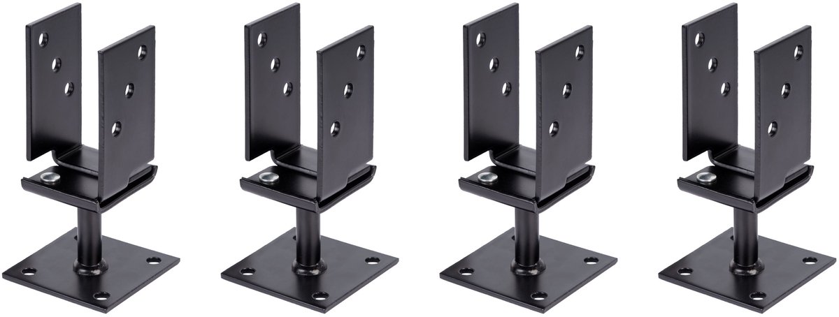 Alberts 4 x U-paaldrager, Breite 71 - 131 mm, hoogte 110 mm, verzinkt, zwart kunststofgecoat, voor opschroeven