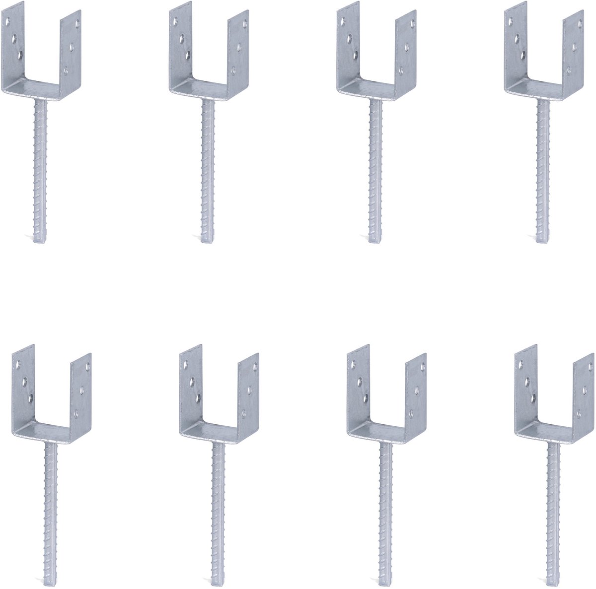 Alberts 8 x U-paaldrager mit Riffelstahl-betonanker, 75x104 mm, betonanker 200 mm, thermisch verzinkt, voor inbetonneren
