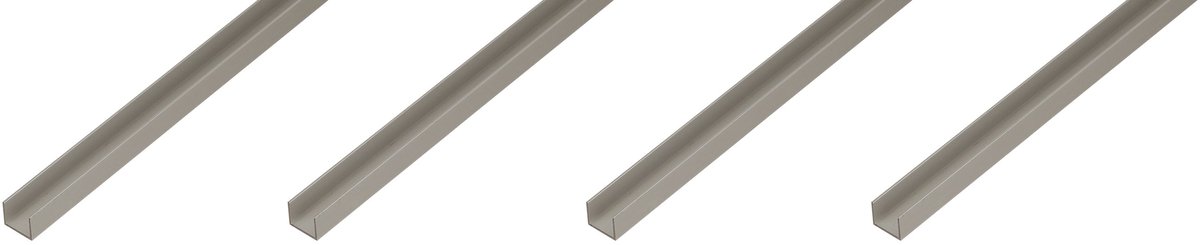 Alberts 4 x U-Profil speziell für Spanplatten, 15 x 19 x 15 x 1,5 mm, lengte 1 m, Aluminium, zilverkleurig geanodiseerd