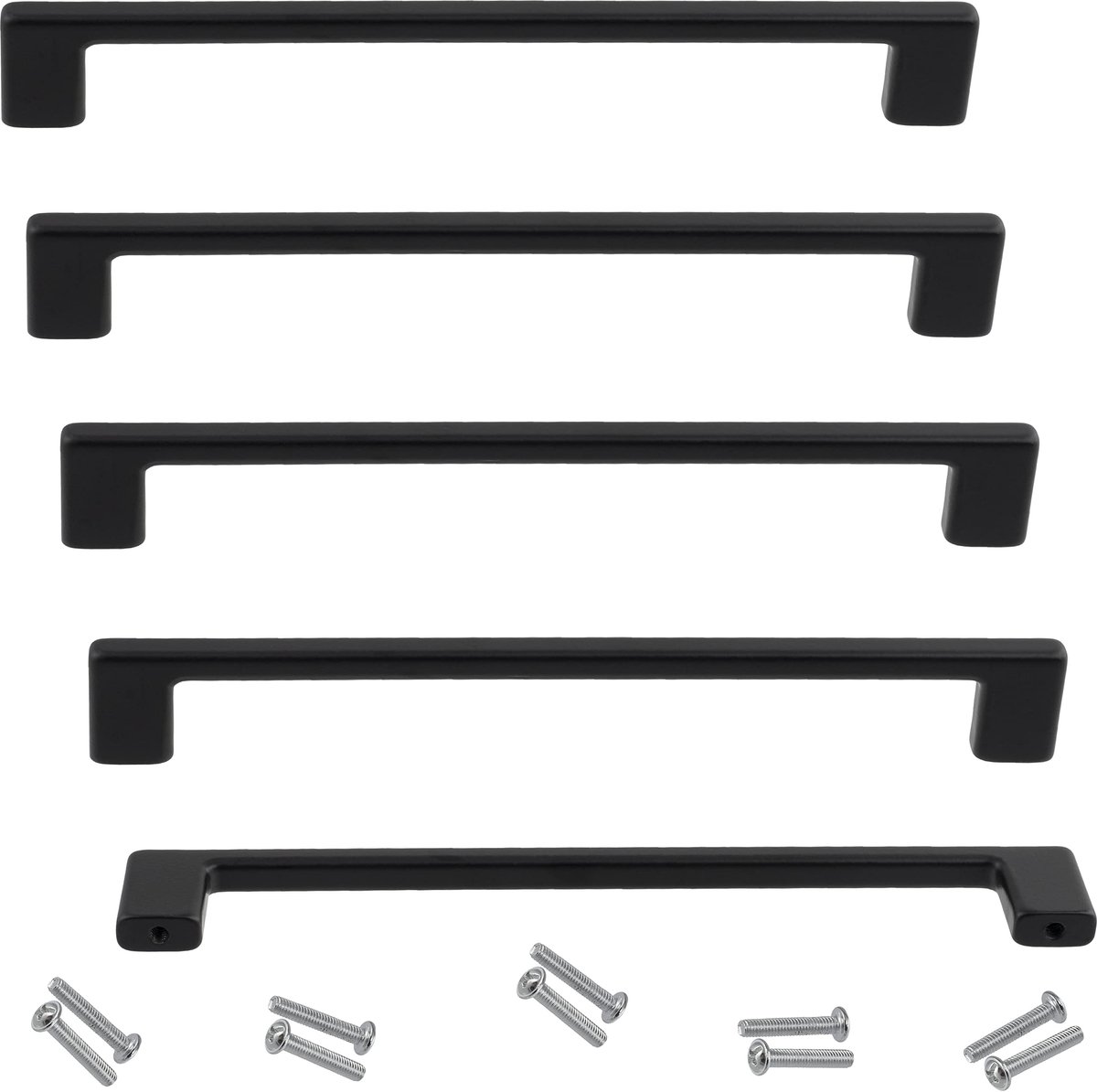 C63899 - Set van 5 meubelhandgrepen - Asafstand 160 mm - voor kast, wandkast en lade - van metaal - matte zwarte afwerking