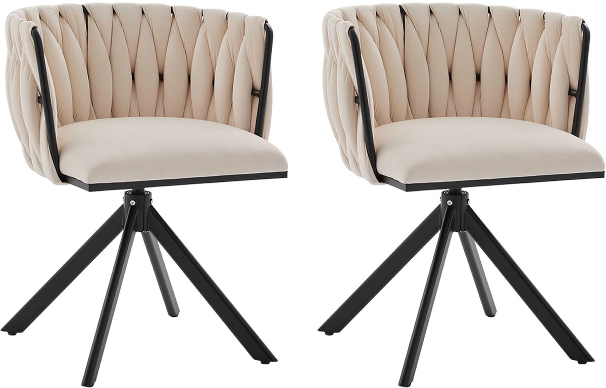 Merax Velours Fauteuil met 180° Draaifunctie Ergonomisch Ontwerp en Luxe Comfort – 2 stuks Ivoor
