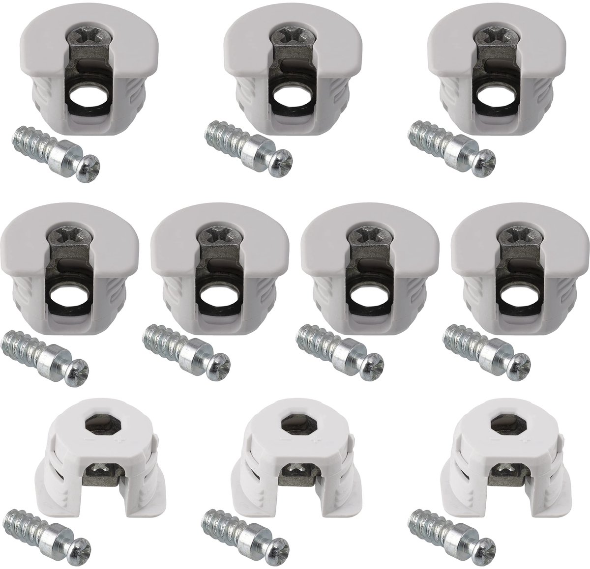 C65768 - Set van 10 excentrische montagestekers + 10 schroeven Ã˜6x20mm - voor 18mm plaat - van staal - kleur wit