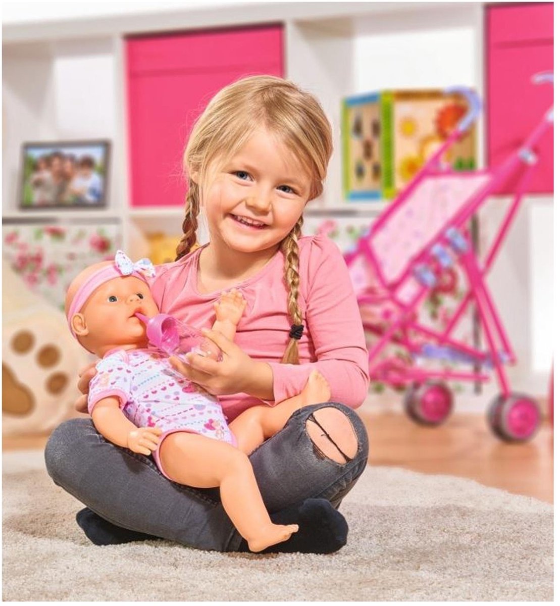 Simba - New Born Baby - Babypop - 43 cm - slapende ogen - roze - drink en plasfunctie - babypop — afbeelding 2