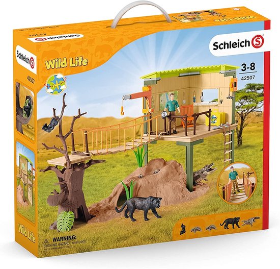 Schleich WILD LIFE Avonturenstation speelgoedverpakking met dierfiguren en mensfiguur.