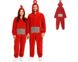 Joya Party® Tele Onesie | Rood Verkleedkostuum Volwassenen | Carnavalskleding Heren & Dames | Verkleedkleren Man & Vrouw | Tubbie Kostuum | Halloween en Carnaval kleding | Verkleedkleding | Groepskostuum | Europese Maatvoering | Maat L/XL