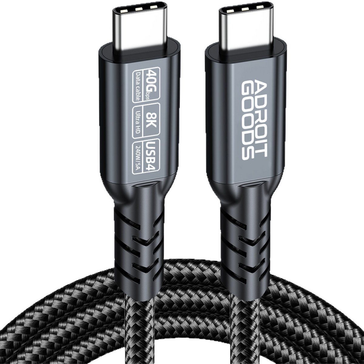 AdroitGoods USB-C Thunderbolt 4 Kabel - 40Gbps datakabel, PD3.1 240W 48V/5A oplaadkabel - 8K HDR - 2m