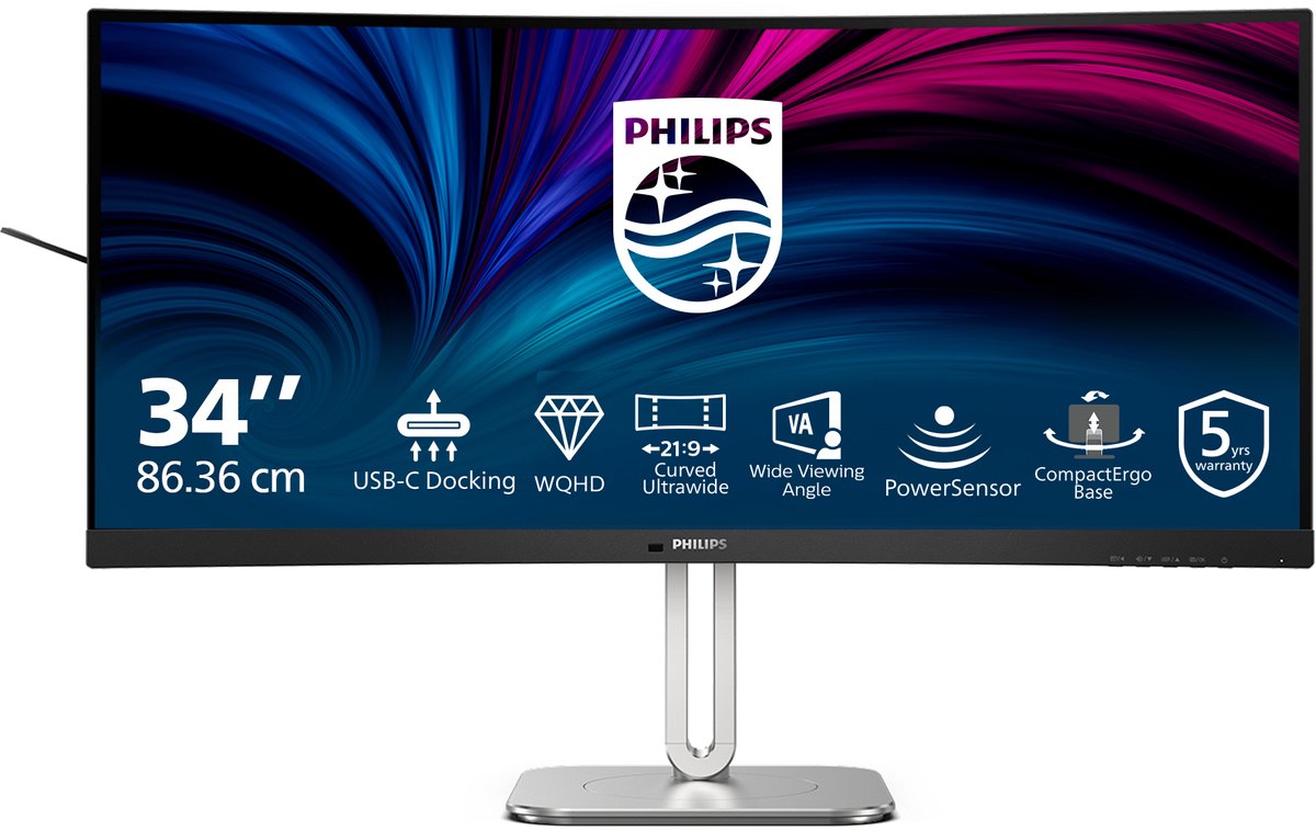 Philips 5000 series 34B2U5600C/00 computer monitor 86,4 cm (34") 3440 x 1440 Pixels Dual QHD LCD Grijs