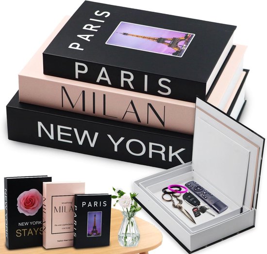 Set de 3 livres décoratifs - Boîtes de rangement effet empilé - Série de livres multifonctionnels pour le salon, une étagère ou à offrir - Décoration imitation livre