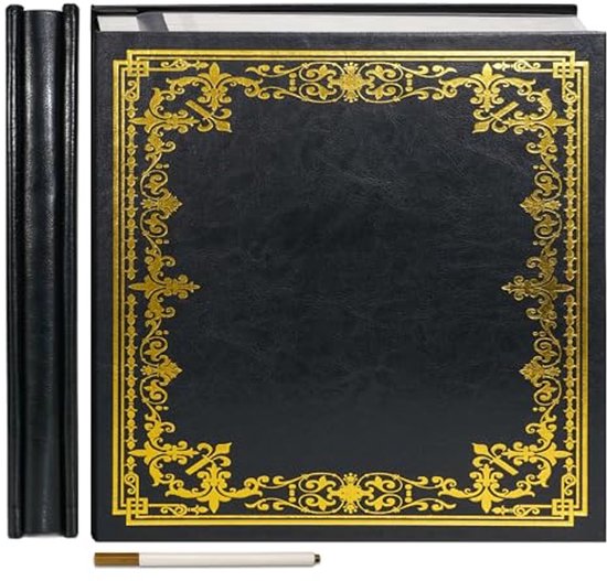 Zelfklevend fotoalbum met linnen omslag en zwart vellen voor herinneringen