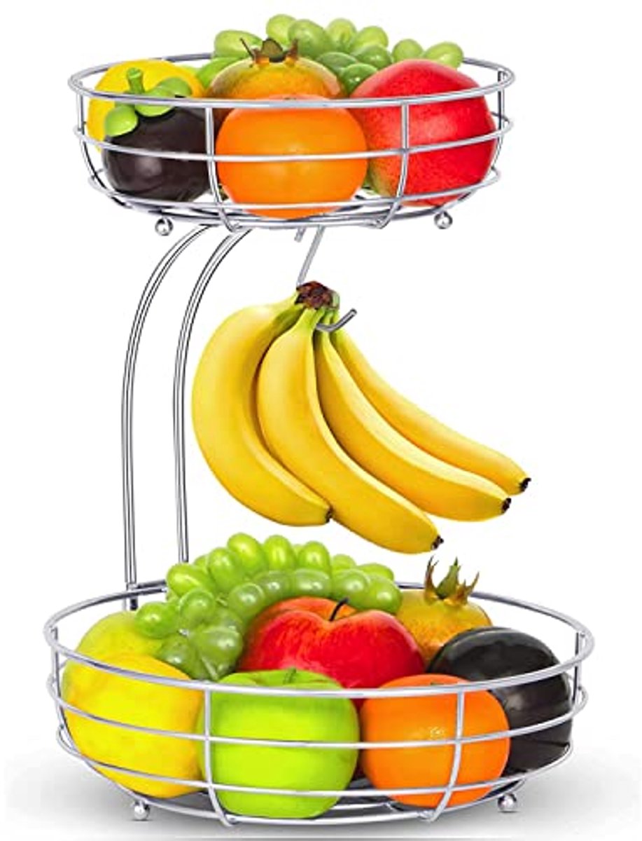 Moderne 2-laags Fruitmand met Bananenhouder - Praktische Keuken Organizer