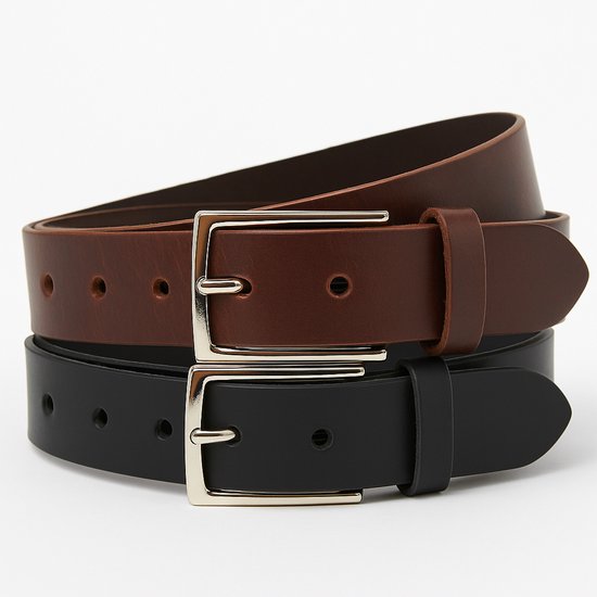 Voordeelset met 2 riemen zwart & Bruin - 2 pack - Jeans riem - Leer - Echt leren riem - Dames/Heren riemen - Casual - Pantalon riem Maat 105 - Totale lengte riem 120 cm