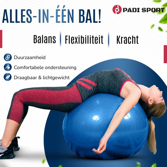 Padisport - Yoga bal - 45 cm - zwangerschapsbal - yoga bal inclusief pomp - fitnessbal - pilates bal - yoga bal blauw - yoga bal 45 cm - yoga - fitness - blauw van Padisport — afbeelding 4