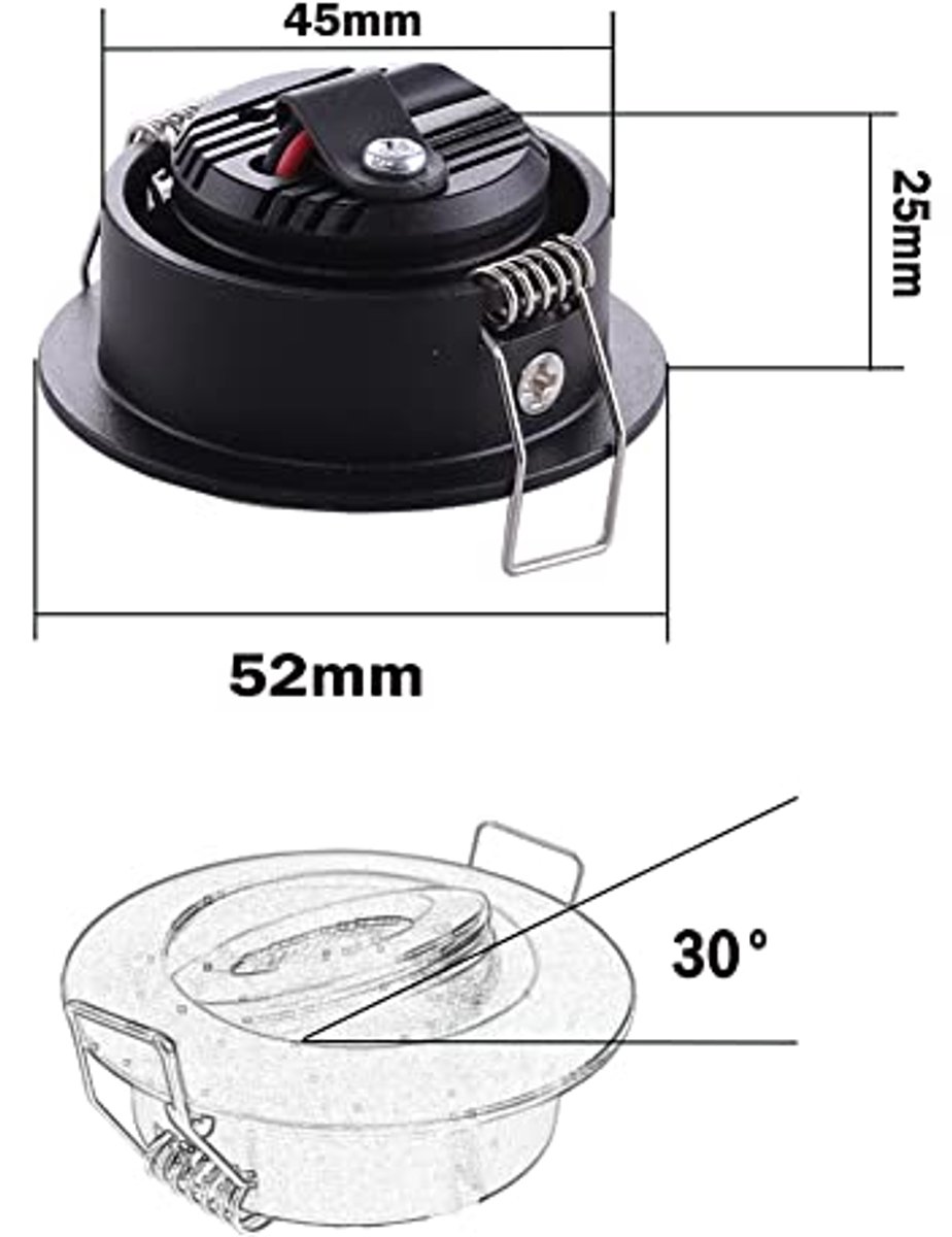 Set van 4 Inbouwspots Klein – Mini Ronde Plafondspots LED (Zwart)