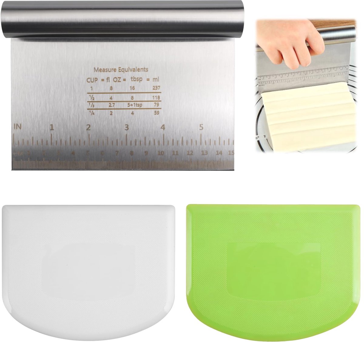 Ibenzoa® Set van 3 roestvrijstalen deegschrapers voor veelzijdig gebruik in de keuken