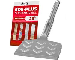 FAMEX 8342 SDS-Plus tegelbeitel 165 mm – extra breed (75 mm), schuin ontwerp voor eenvoudig verwijderen van tegels, gemaakt van hoogwaardig staal