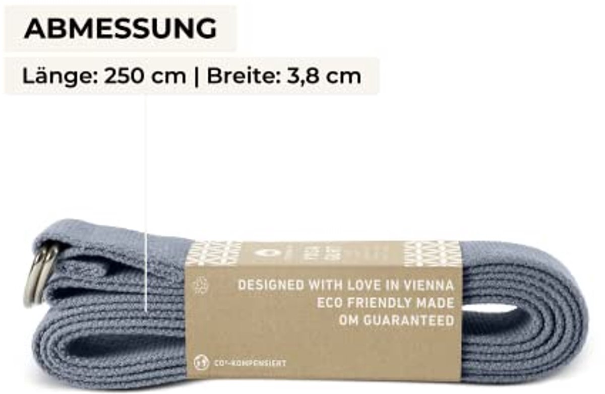 Yogagordel voor betere stretch - 100% biologisch katoen - voor beginners en gevorderden - 250 x 3,8 cm