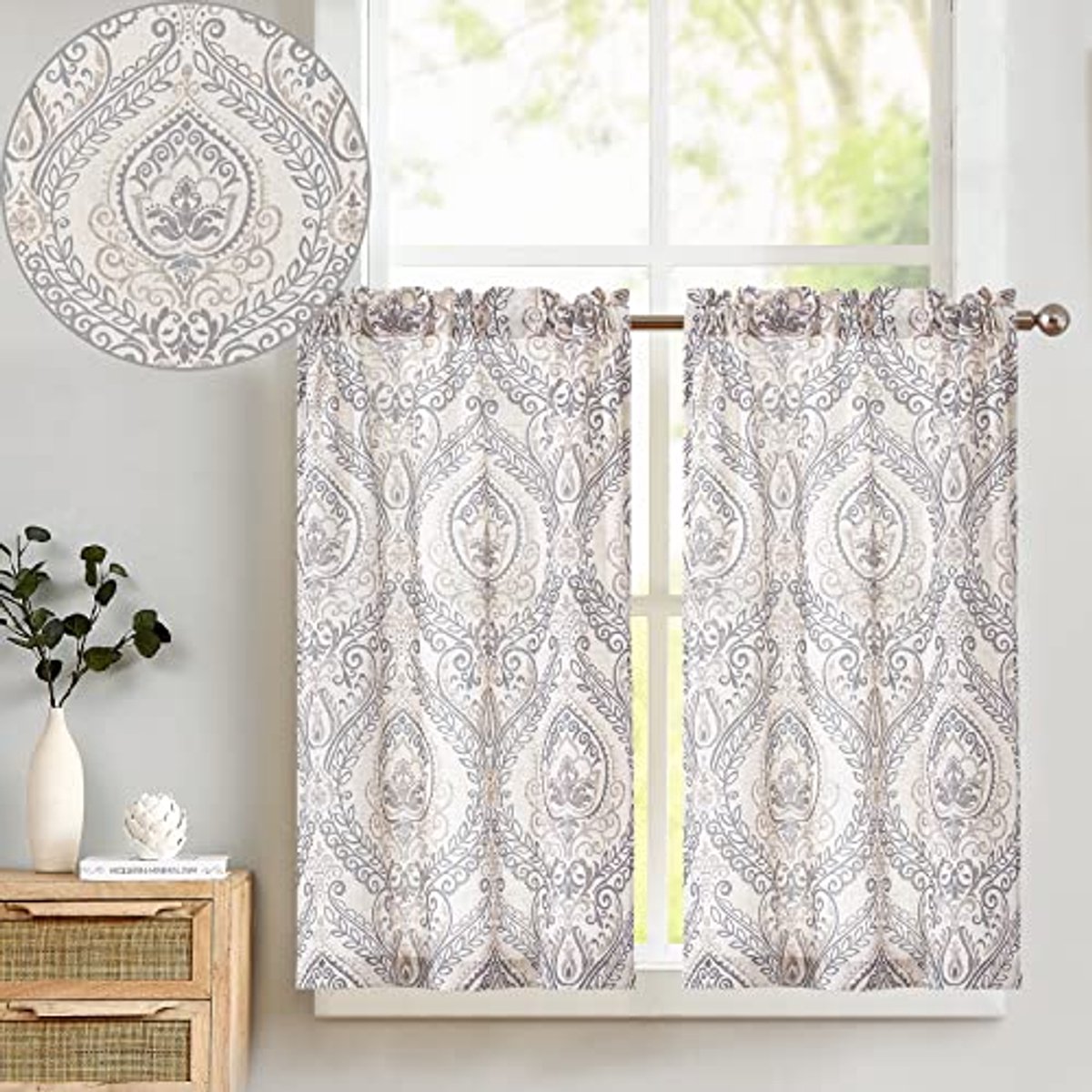 Vintage gordijnen met bloemen in landhuisstijl - Set van 2