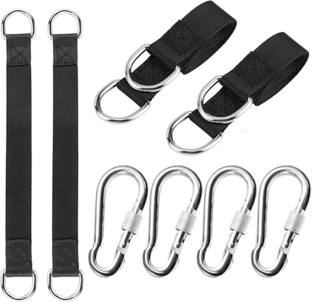 Hangmatbevestiging set van 4 - duurzame nylon schommelriemen met karabijnhaken voor veilige ophangsystemen