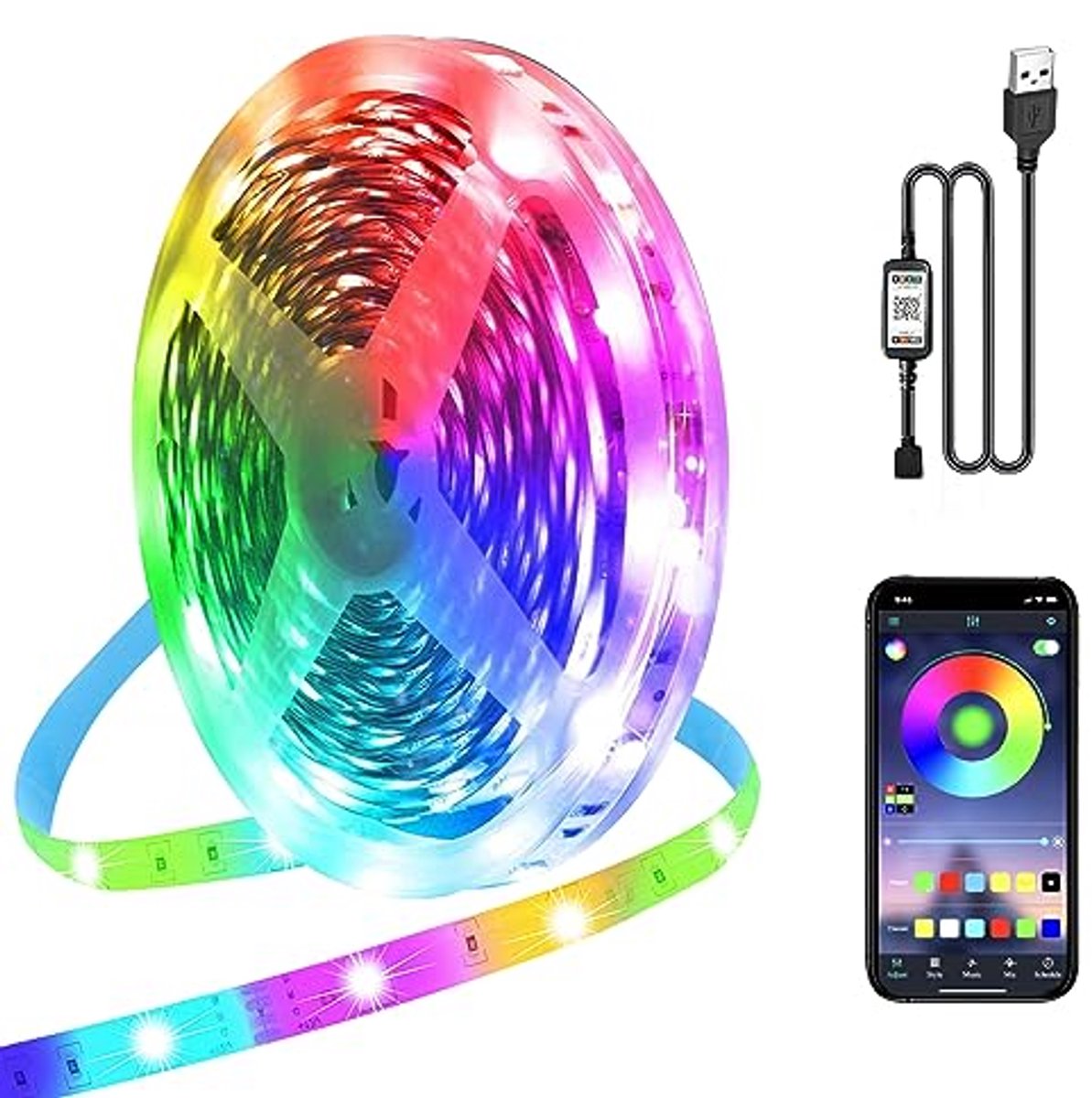 Flexibele RGB LED Strip van 10M met Bluetooth App Bedieningsfunctie - Perfect voor Thuisdecoratie en Sfeerverlichting