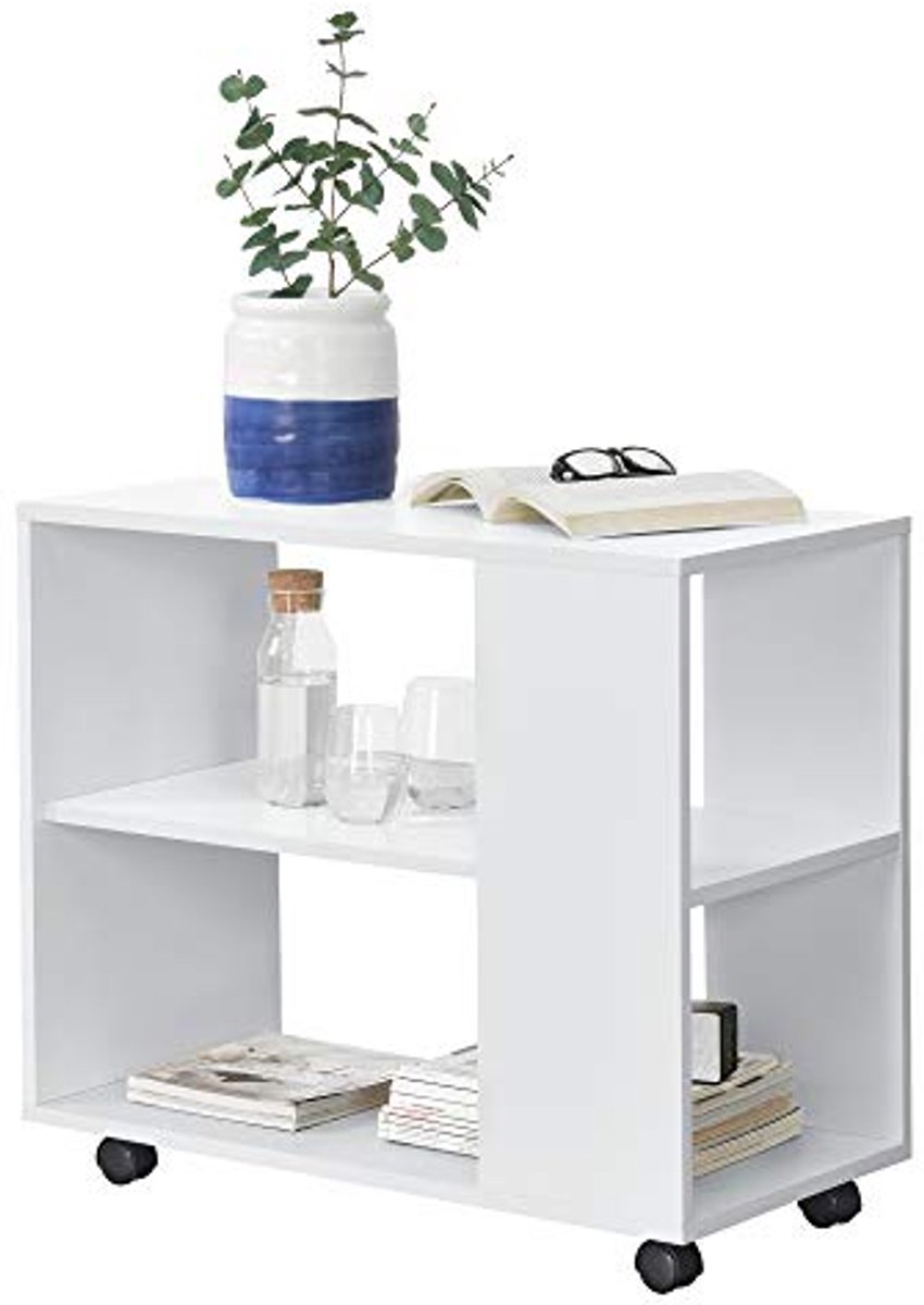 Bijzettafel op Wielen met Plank 70x35x60 cm - Wit