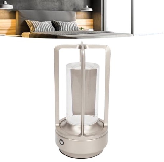 Oplaadbare kristallen tafellamp, Diamond Crystal Cordless Naast Lamp, 3 Kleurmodi Traploos Dimbare LED Touch Lamp, Vintage Lamp voor Slaapkamer Woonkamer Restanrant Indoor Outdoor (Zilver