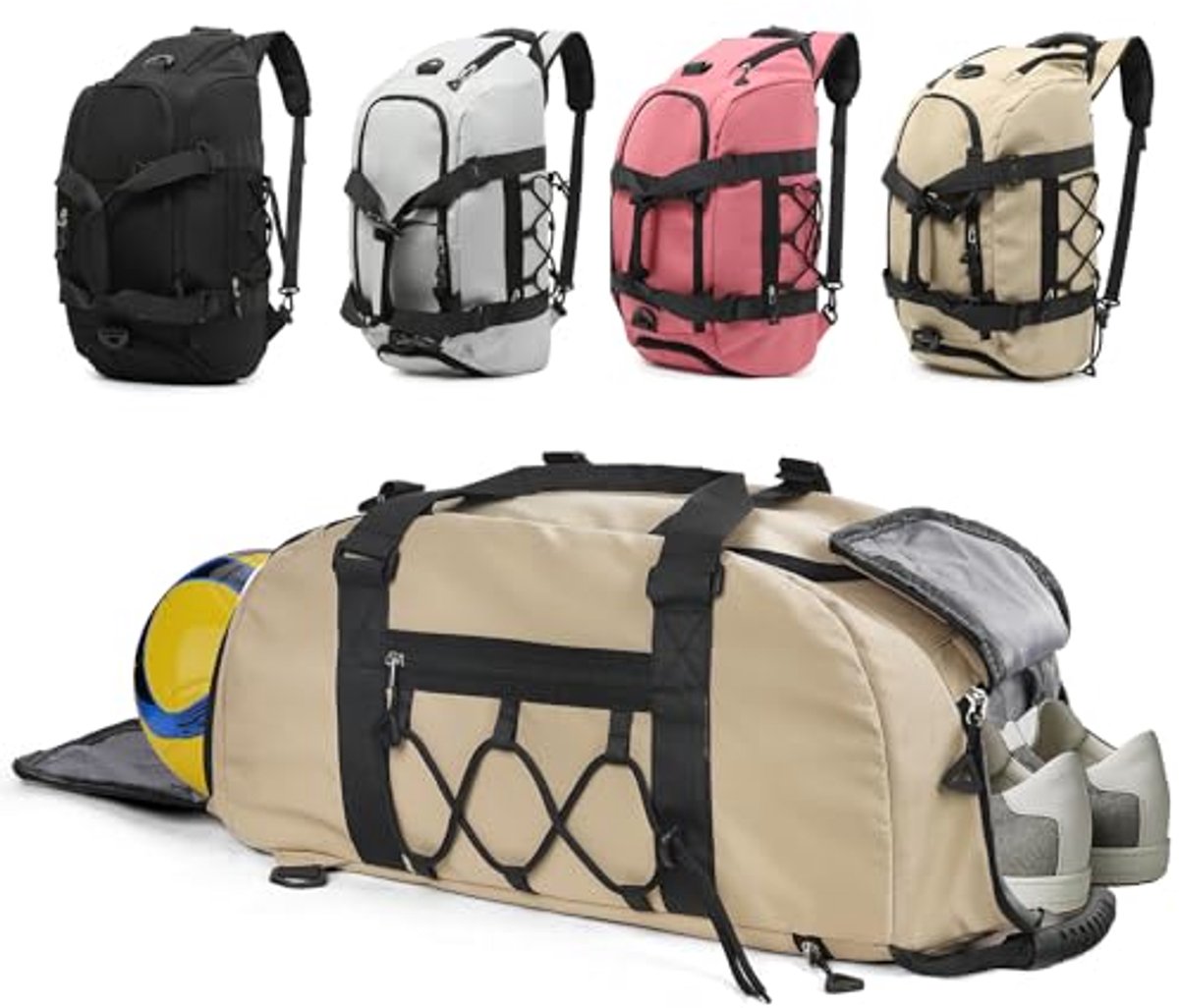 Waterdichte 35L Sporttas met Schoenenvak en Natte Zak - Zwarte Gymtas voor Dames en Heren