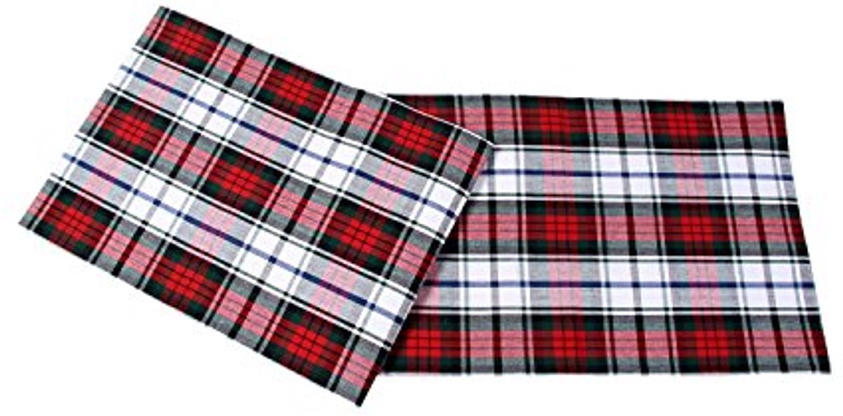Set van 2 geruite placemats - Katoenen placemats 30 x 45 cm in rood, wit en groen